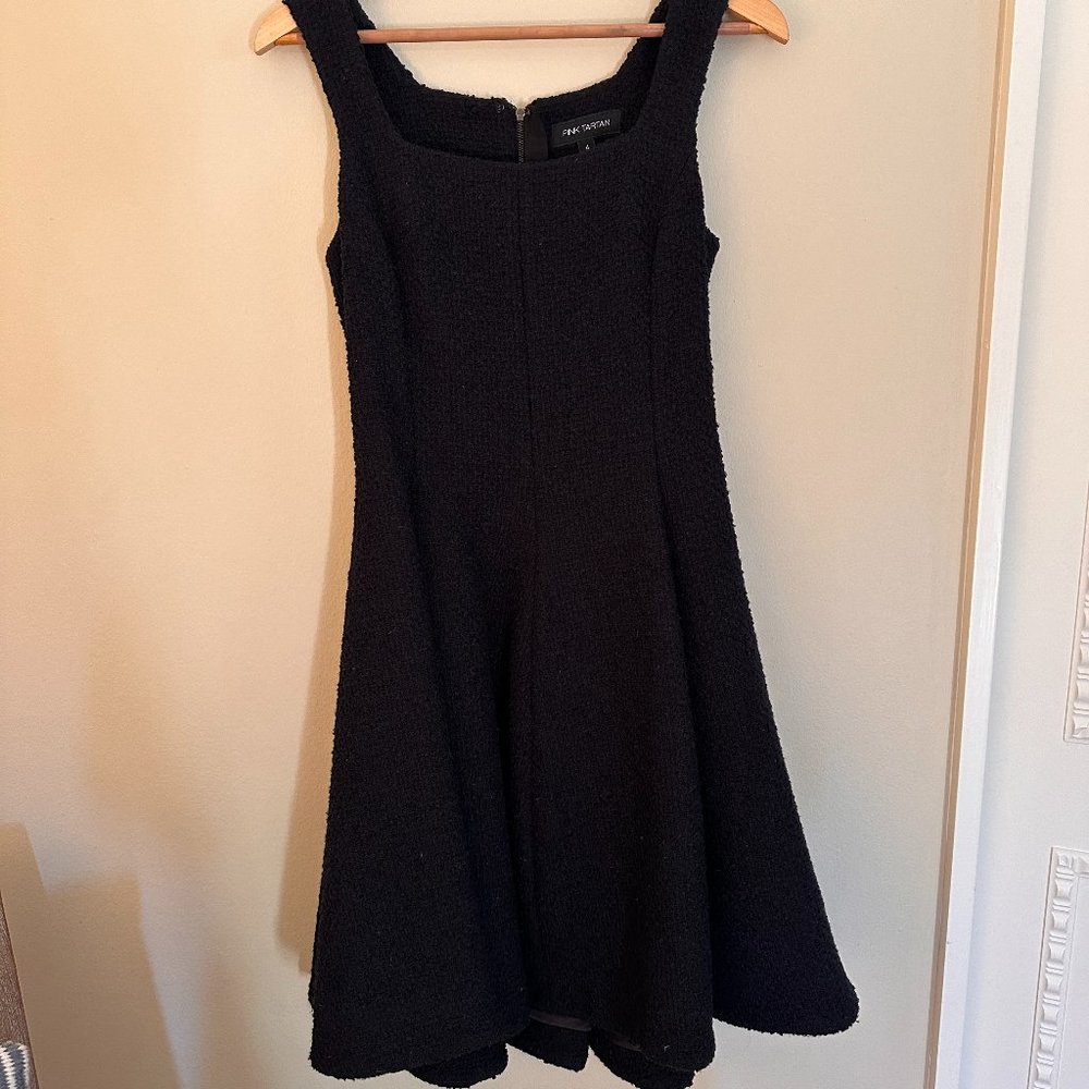 Pink Tartan Boucle Swing Dress in Navy